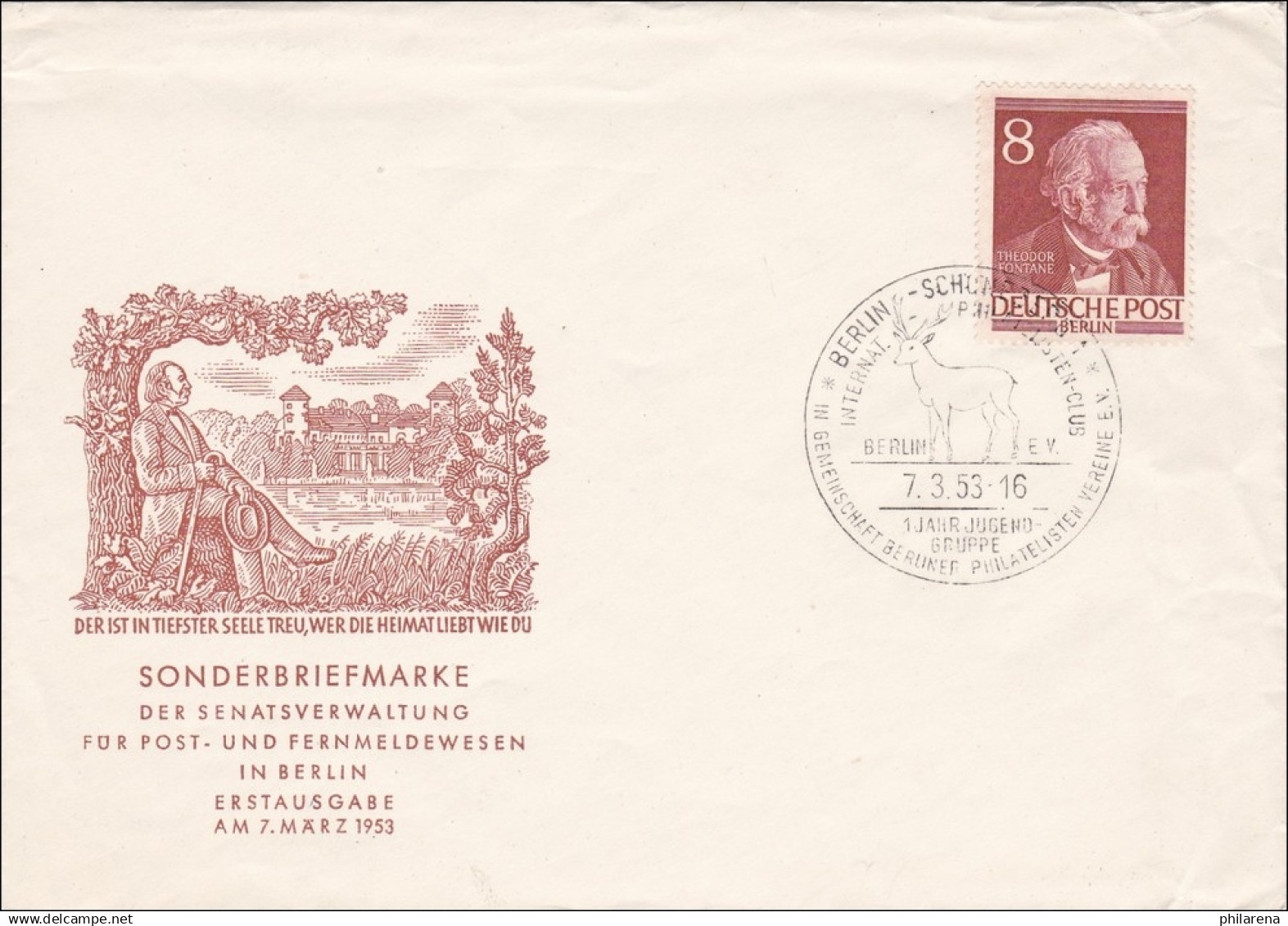 FDC 1953 Philatelisten  Hirsch Im Sonderstempel - Cartas & Documentos