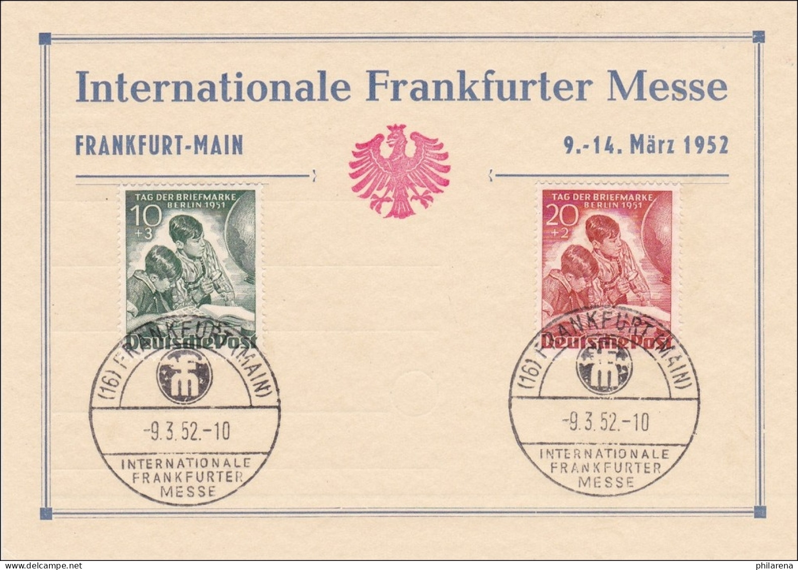 Frankfurter Messe 1952 Mit Sonderstempel Tag Der Briefmarke - Lettres & Documents