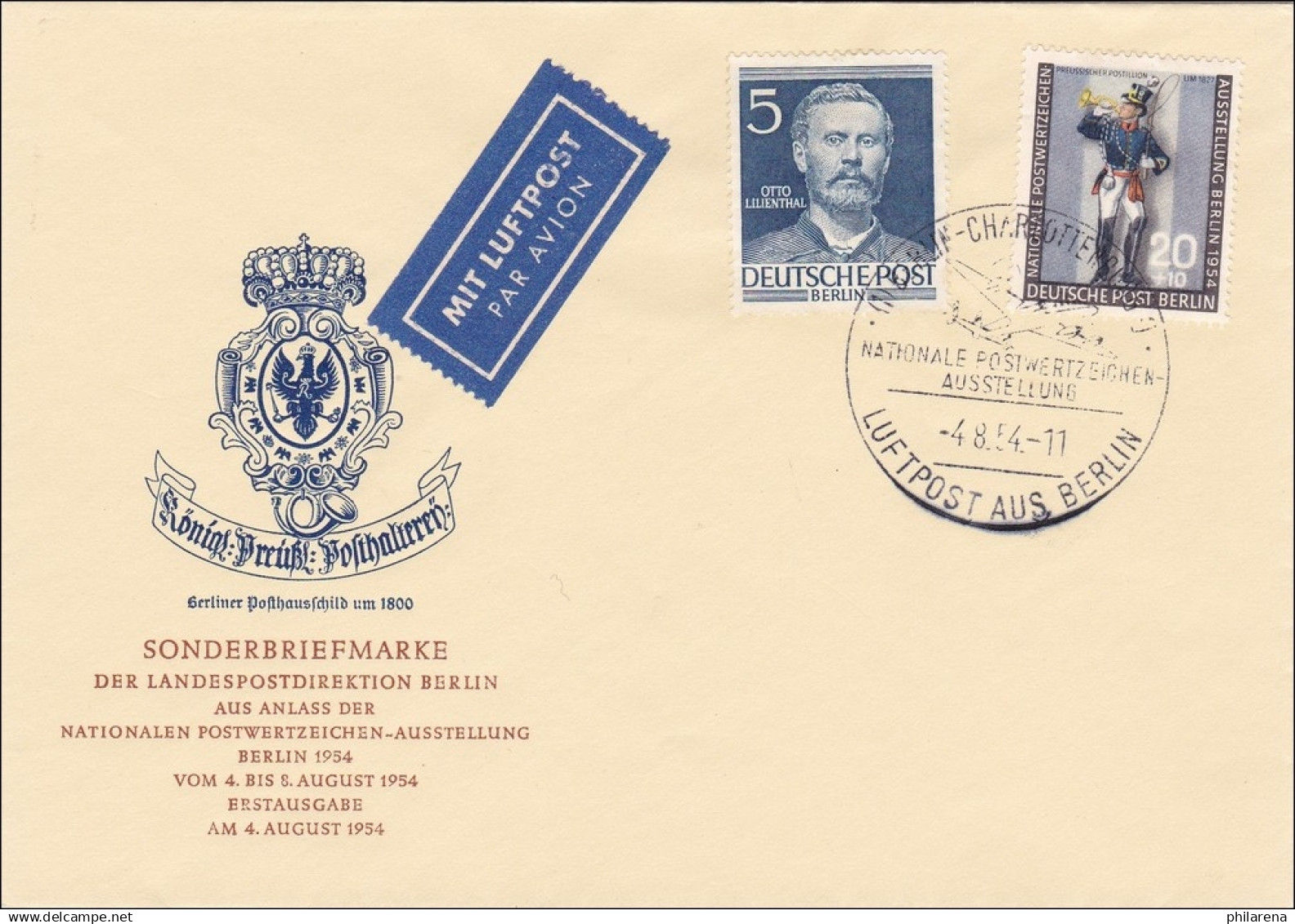 FDC Luftpost Aus Berlin Ausstellung 1954 - Covers & Documents