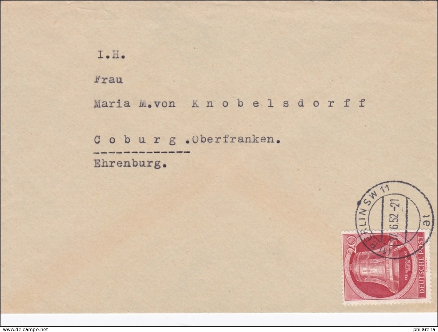 Berlin Nach Coburg 1952 - Lettres & Documents