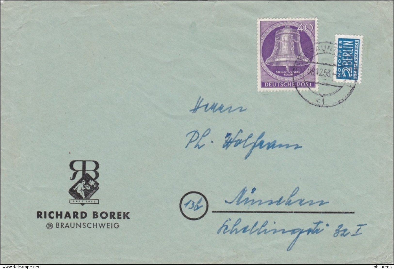 Brief Von Braunschweig Nach München 1953 - Lettres & Documents