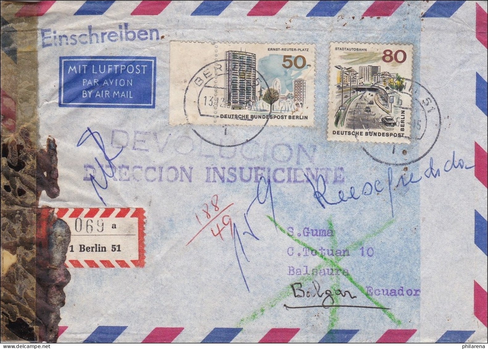 Luftpost Einschreiben Von Berlin Nach Ecuador - Cartas & Documentos