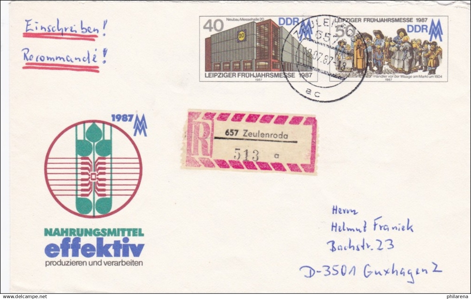 DDR:  1987: Einischreiben Aus Zeulenroda Nach Guxhagen - Ganzsache U6 - Covers & Documents