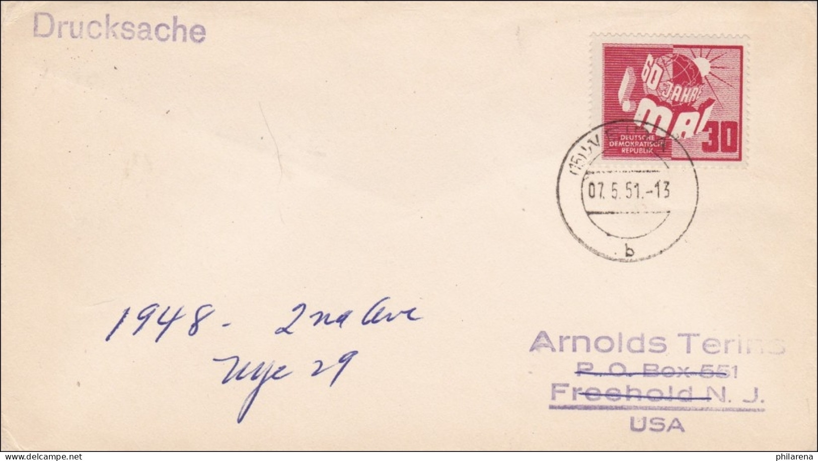 DDR:  1951: Drucksache Brief  Nach USA - Lettres & Documents
