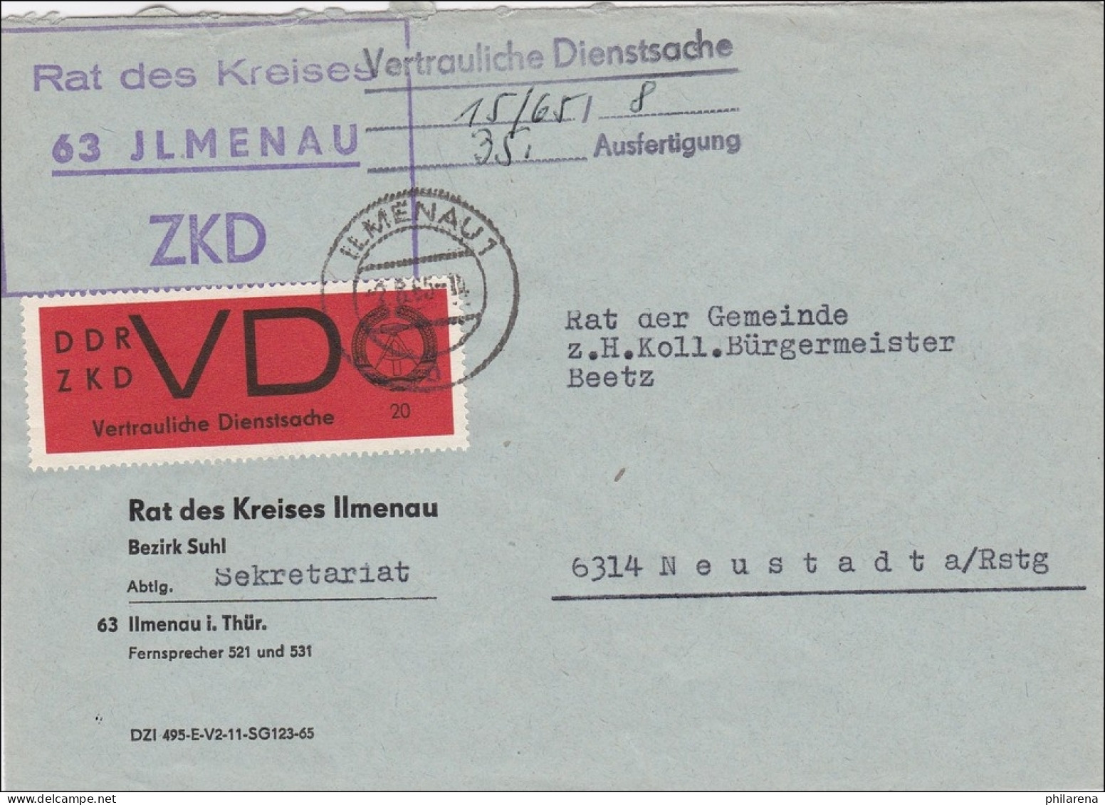 DDR:  1965 ZDD_VD Von Ilmenau Nach Neustadt A/Rstg - Brieven En Documenten