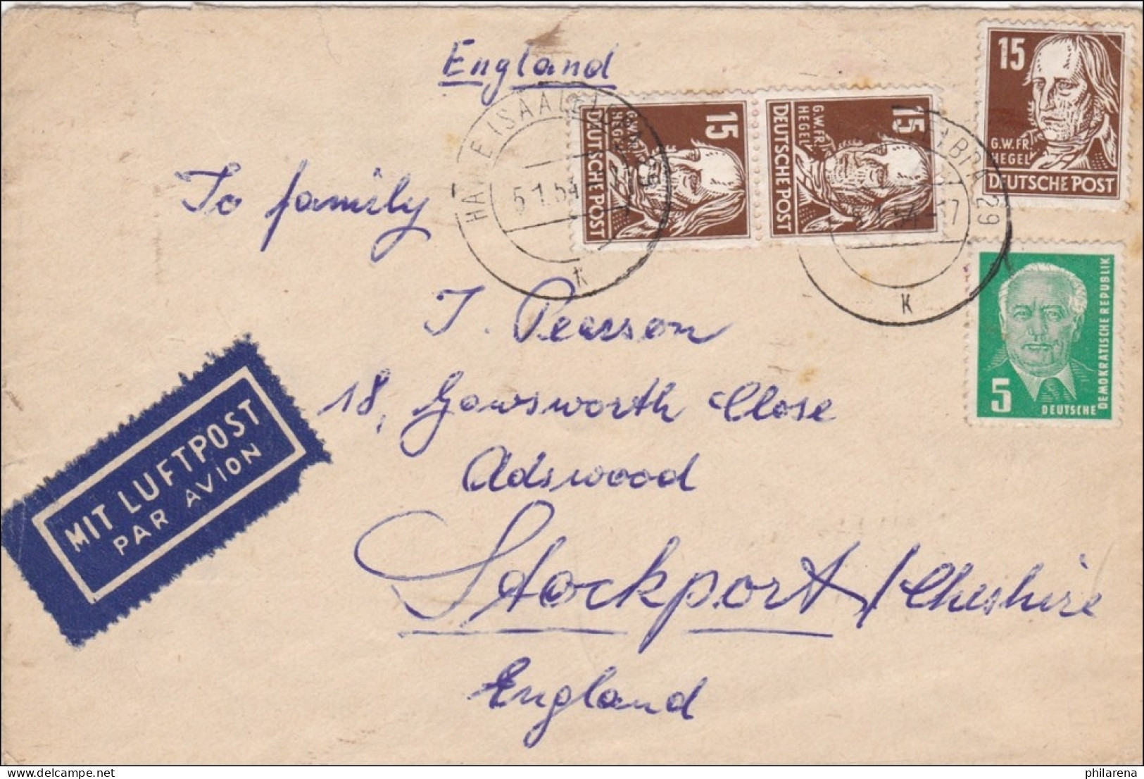 DDR:  1954: Luftpost Von Halle Nach England: Köpfe II, BPP Signatur - Lettres & Documents