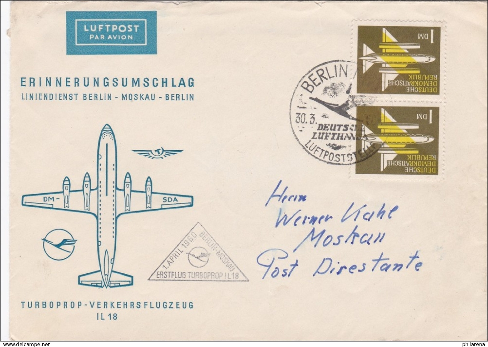 DDR:  1960: Luftpost Liniendienst Berlin-Moskau-Berlin - Lettres & Documents