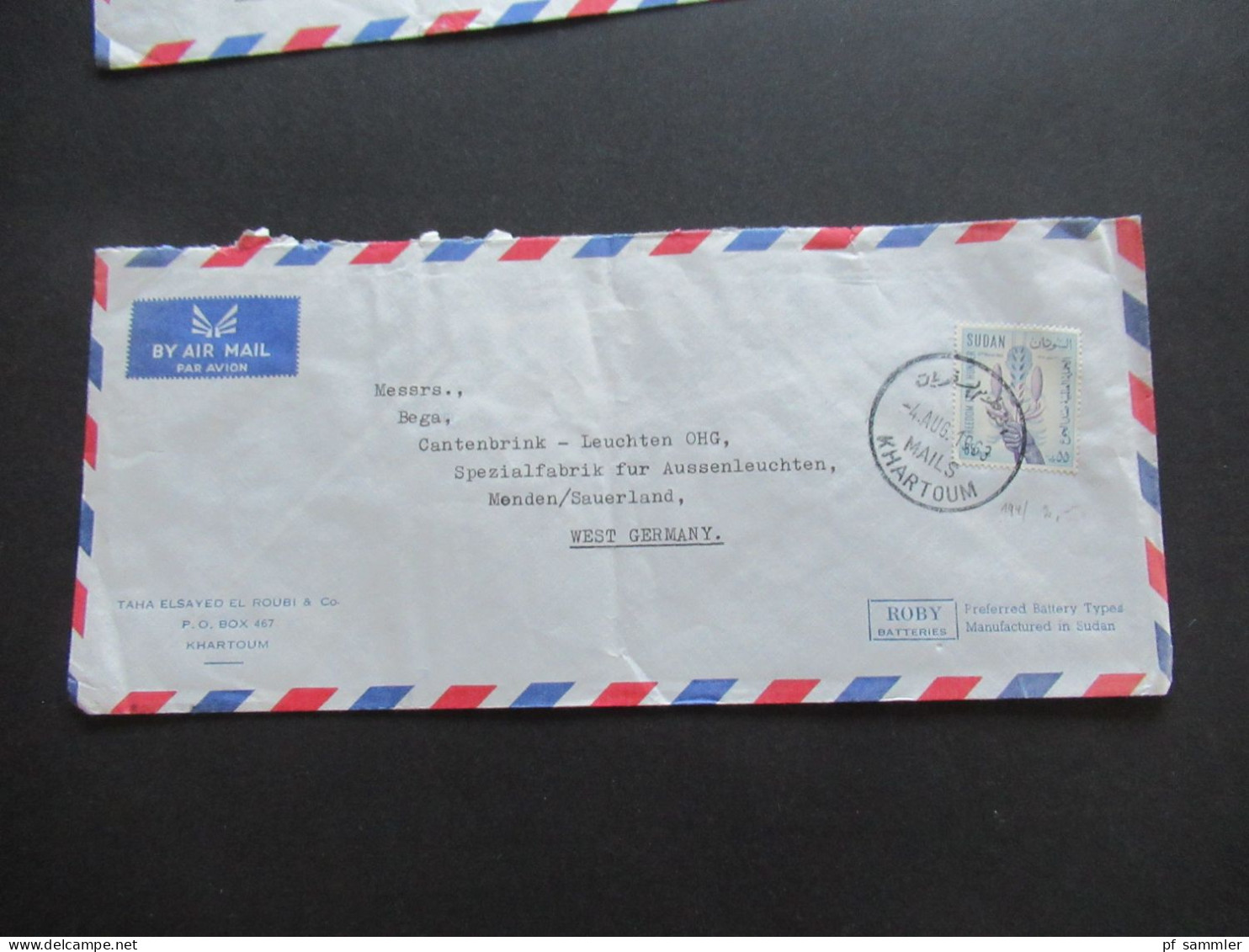 Afrika Sudan 1963 2 Belege Air Mail / Luftpost Firmenumschläge Taha Elsayed El Roubi & Co. Khartoum Sudan Auslandsbriefe - Soudan (1954-...)