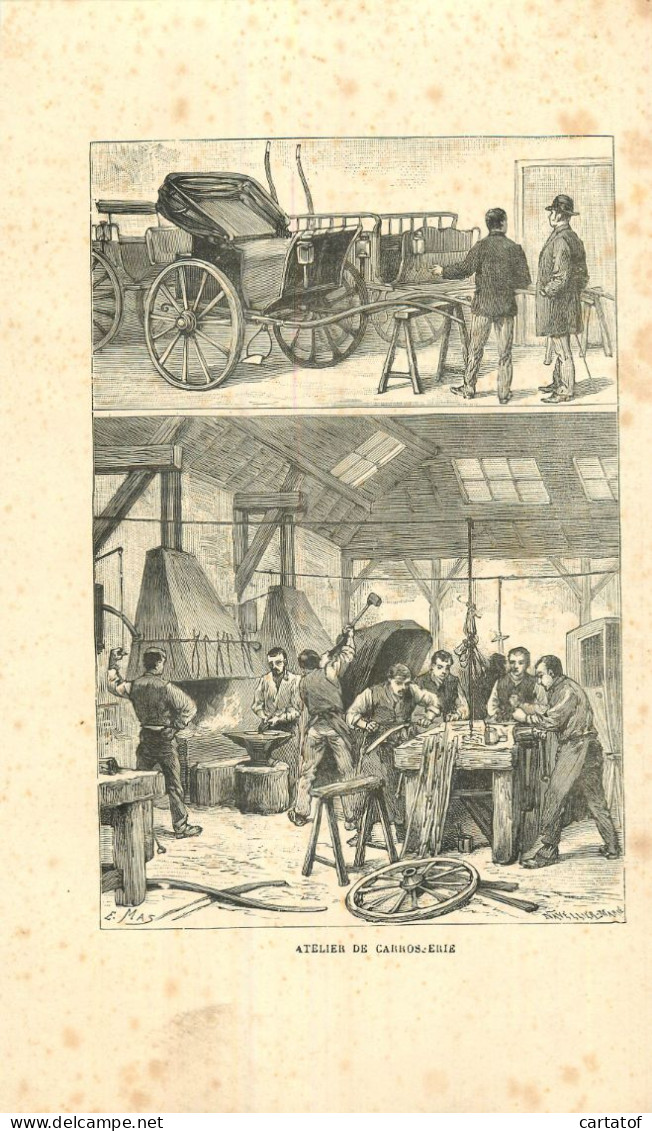 Image (litho) LA VOITURE . ATELIER DE CARROSSERIE . Illustration E. MAS . Texte Explicatif Au Dos - Other & Unclassified