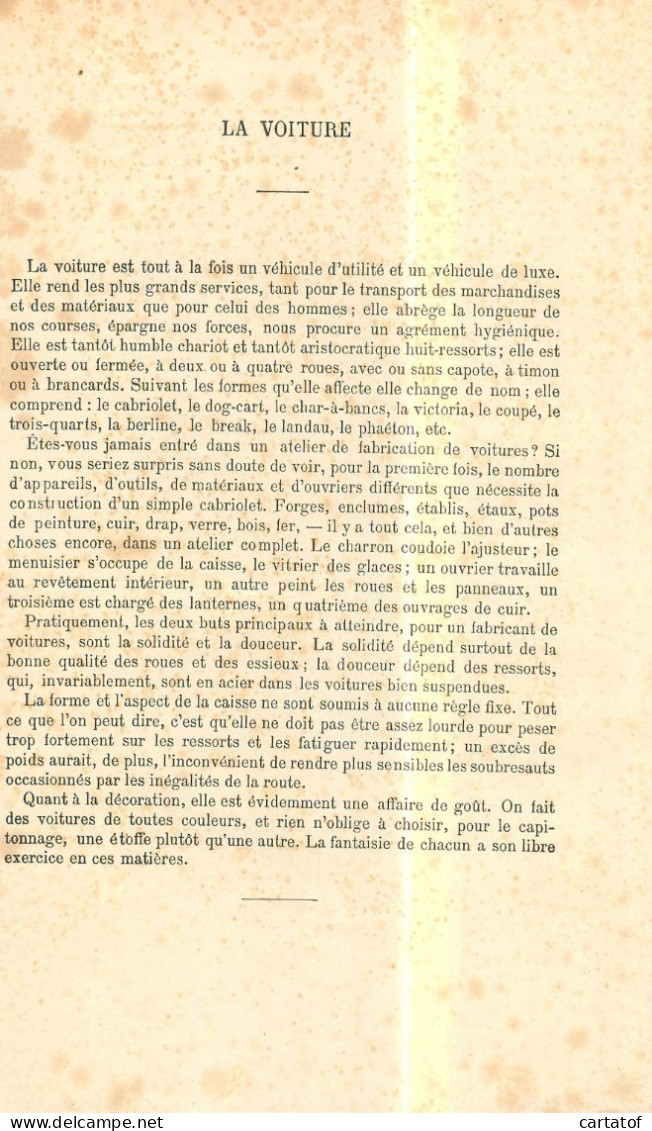 Image (litho) LA VOITURE . ATELIER DE CARROSSERIE . Illustration E. MAS . Texte Explicatif Au Dos - Other & Unclassified