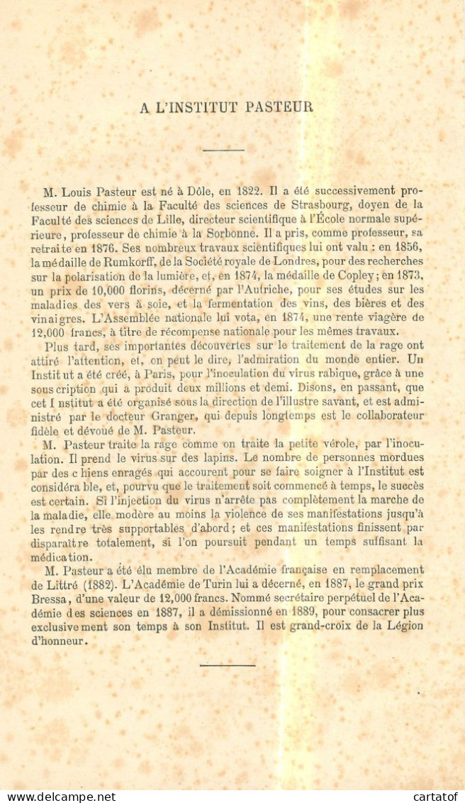 Image (litho) INOCULATION DE LA RAGE A L'INSTITUT PASTEUR . Illustration E. MAS . Texte Explicatif Au Dos - Otros & Sin Clasificación