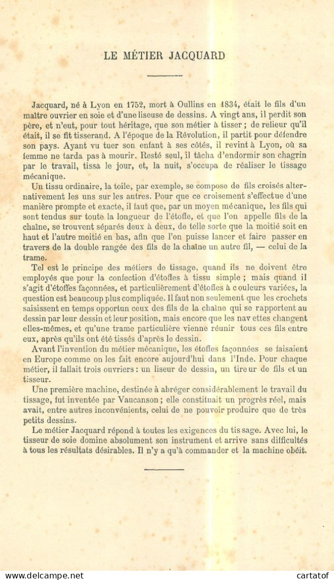 Image (litho) METIERS A TISSER SYSTÈME JACQUARD . Texte Explicatif Au Dos - Otros & Sin Clasificación