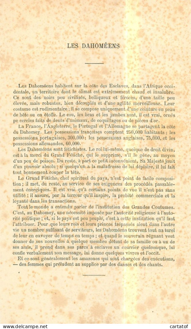 Image (litho) LES DAHOMEENS . Illustration MICHELET . Texte Explicatif Au Dos - Other & Unclassified