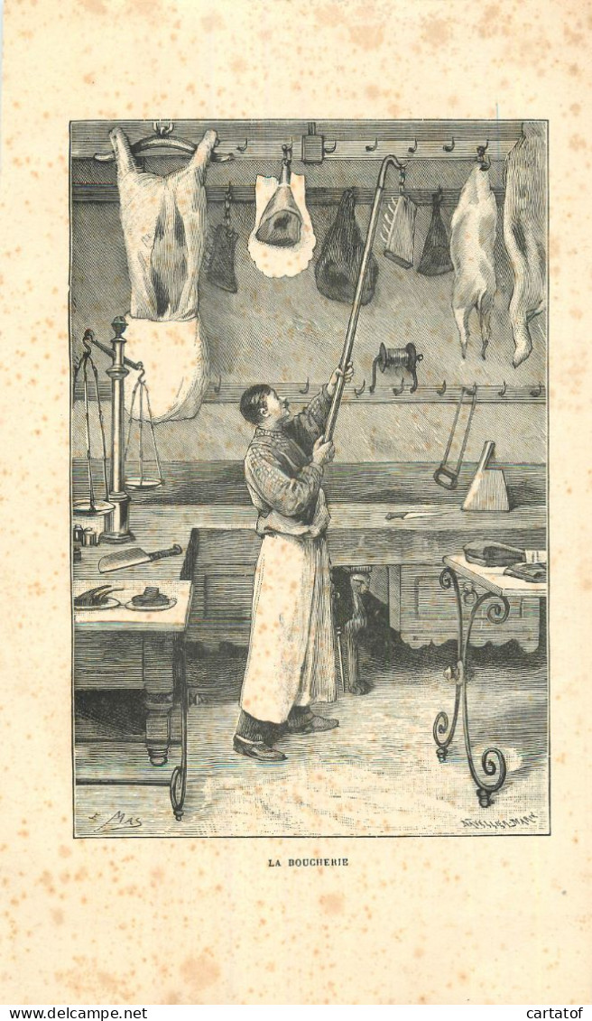 Image (litho) LA BOUCHERIE . Illustration E. MAS . Texte Explicatif Au Dos - Autres & Non Classés