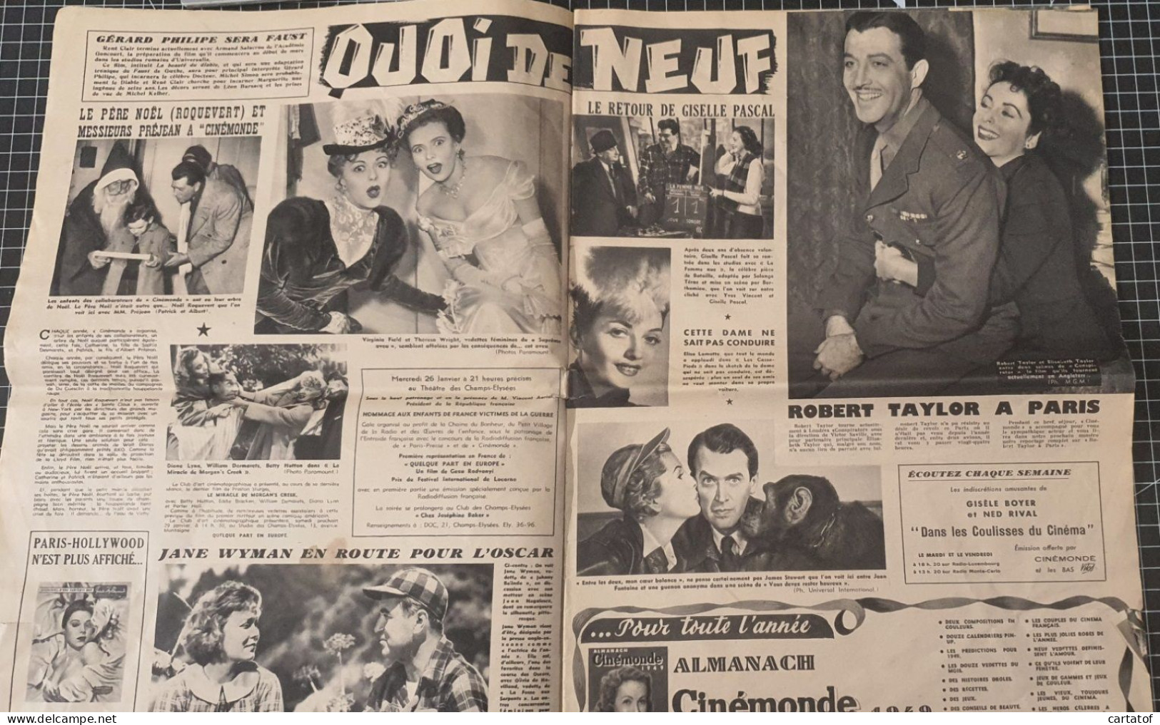 Cinémonde Grand Format Janvier 1949 YVES MONTAND Rita HAYWORTH (voir Descirptif Et Photos) - Kino/Fernsehen