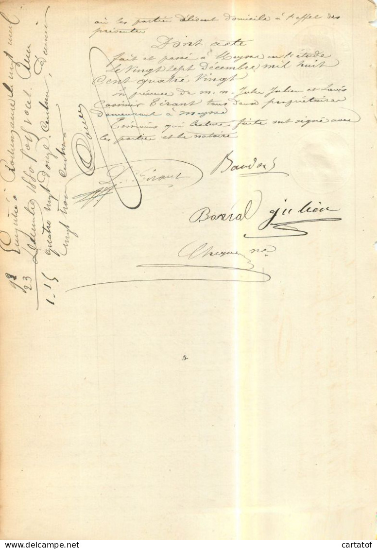 Bail à Ferme En 1880 Cheynet Notaire à Meysse Pour Victor BANDON ? - Manuskripte