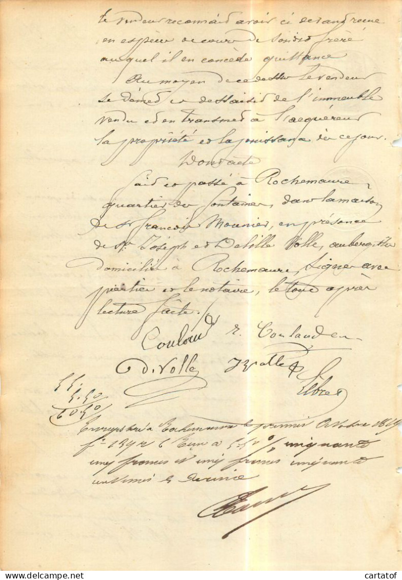 Vente En 1869 Notaire Lèbre à Rochemaure Mr Coulaud … - Manoscritti