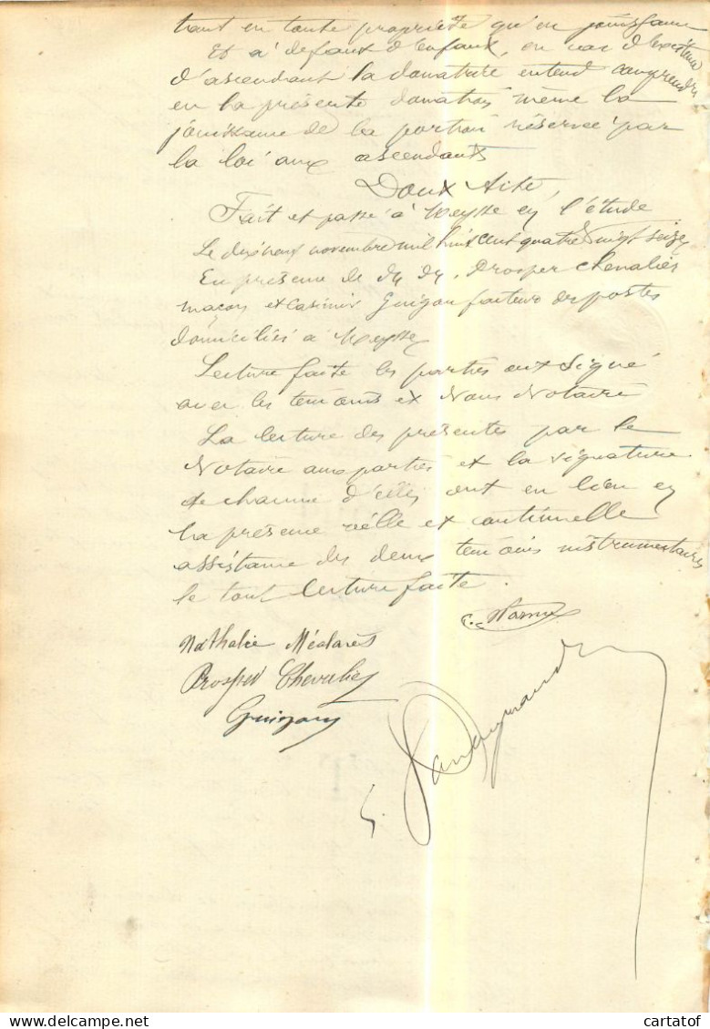 Donation Entre Epoux En 1896 . SOUBEYRAND Notaire De Meysse Mr MARMAS … - Manuscripten