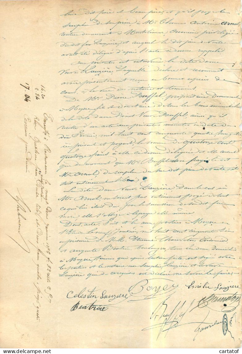 Quittance 1896 . Gourdon Notaire à MEYSSE Canton ROCHEMAURE Pour Celestine LAUZIERE - Manuscrits