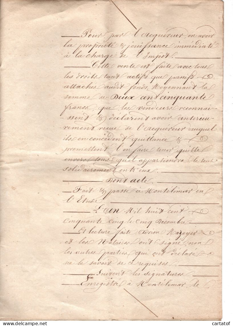 Vente MAZOYER En 1855 . BITH Notaire à Montélimar - Manuskripte