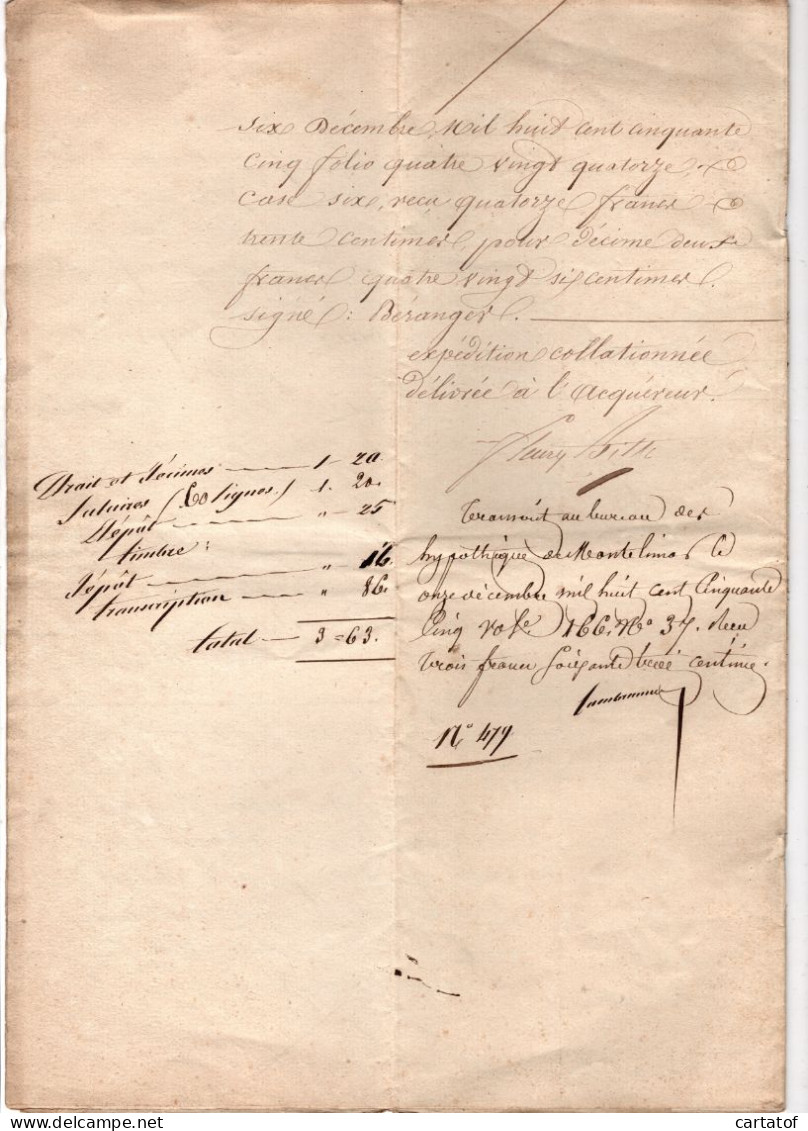 Vente MAZOYER En 1855 . BITH Notaire à Montélimar - Manuskripte