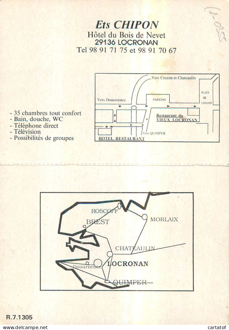 Hôtel Du BOIS DE NEVET . LOCRONAN . Carte Commerciale - Locronan