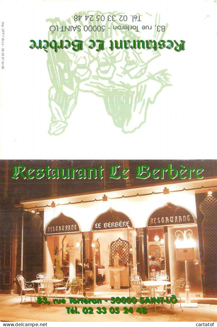 Carte Publicitaire Restaurant LE BERBERE à SAINT-LO - Saint Lo