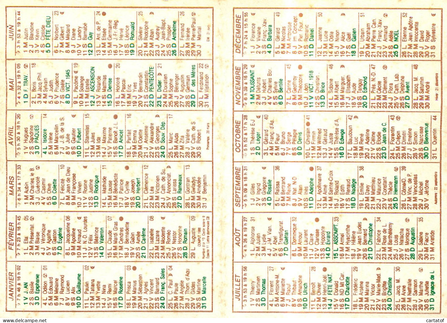 Calendrfier Publicitaire MINOTERIE DE SAINTE-CHRISTIE à MONTASTRUC . Tampon Boulangerie LORENZI St-Girons - Grand Format : 1981-90