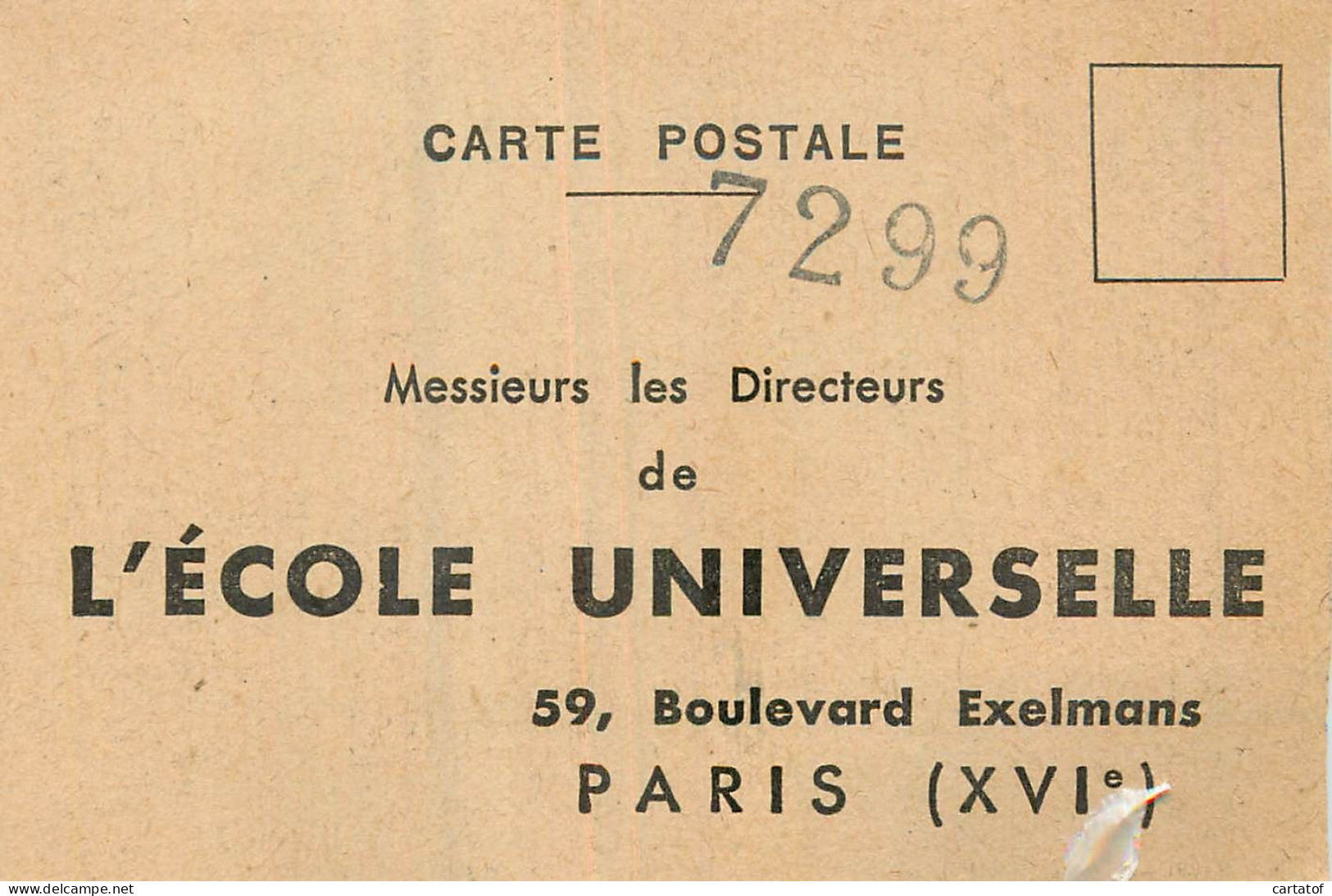 ECOLE UNIVERSELLE PARIS . Carte Postale-réponse - Education, Schools And Universities