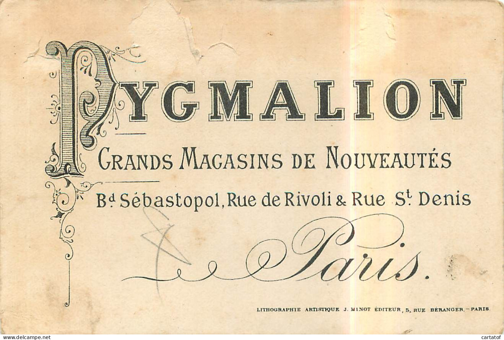 Carte  PYGMALION Grands Magasins De Nouveautés à PARIS . Illustration De VILLERS Sur MER - Cartes De Visite