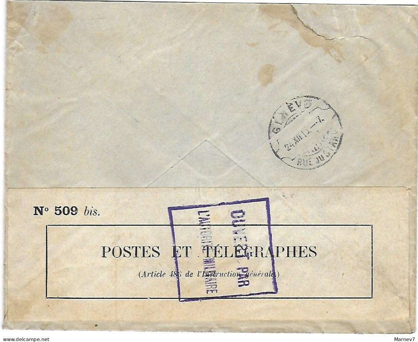 Lettre Recommandée De Paris à Genève 20 12 1915 - Censurée Censure - Contrôle Postal PONTARLIER - Ministère De La Guerre - Covers & Documents