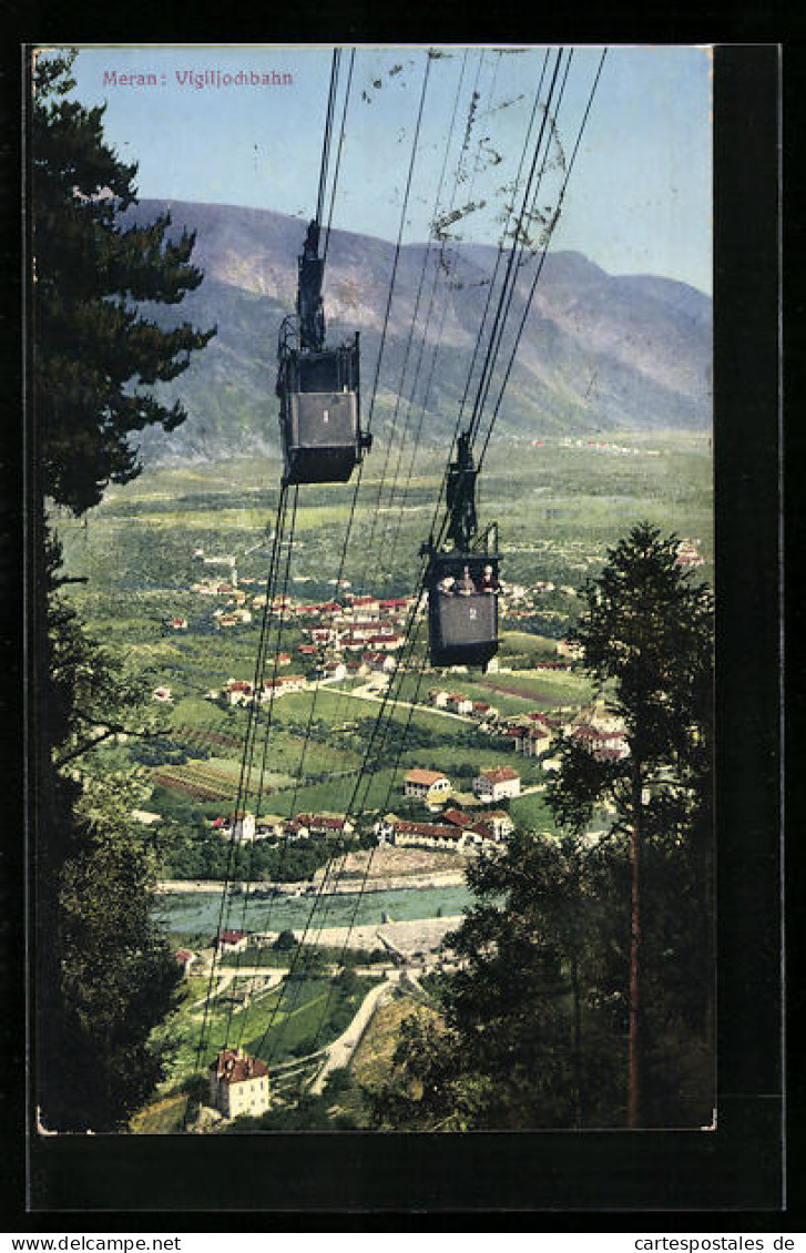 AK Meran, Teilansicht Und Vigiljochbahn  - Funiculares