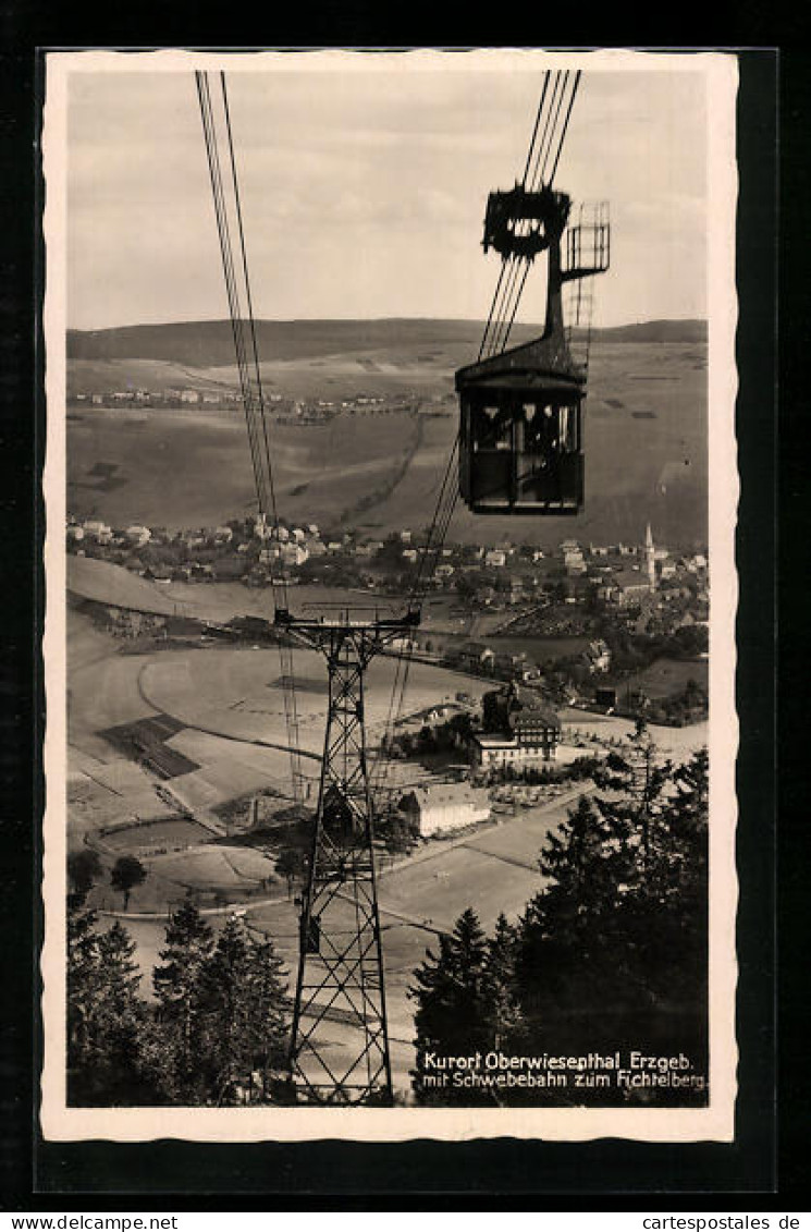 AK Oberwiesenthal /Erzgeb., Teilansicht Mit Schwebebahn Zum Fichtelberg  - Seilbahnen