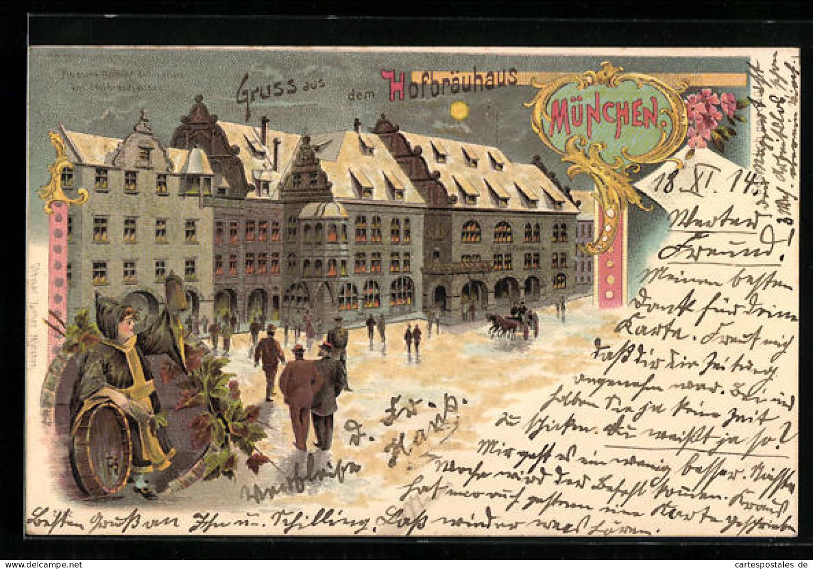 Lithographie Münchner Hofbräuhaus Im Schnee Mit Münchner Kindl  - Altri & Non Classificati