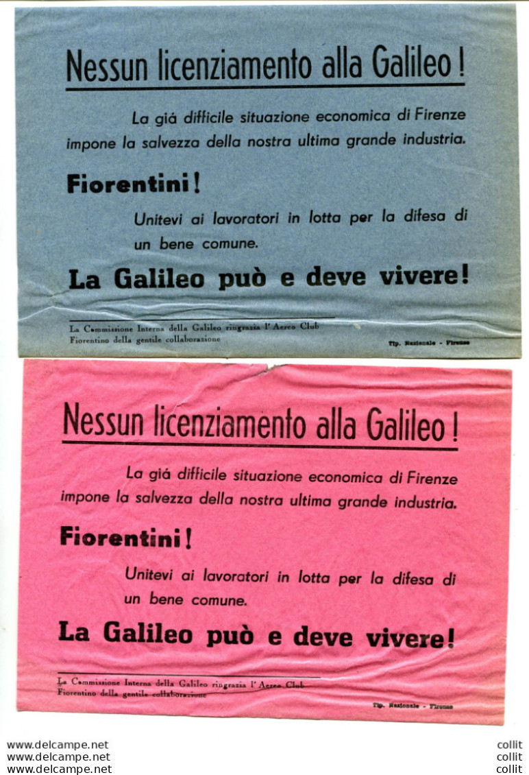 Firenze "Nessun Licenziamento Alla Galileo"- 2 Volantini Lanciati Aereo Club - Marcofilie (Luchtvaart)
