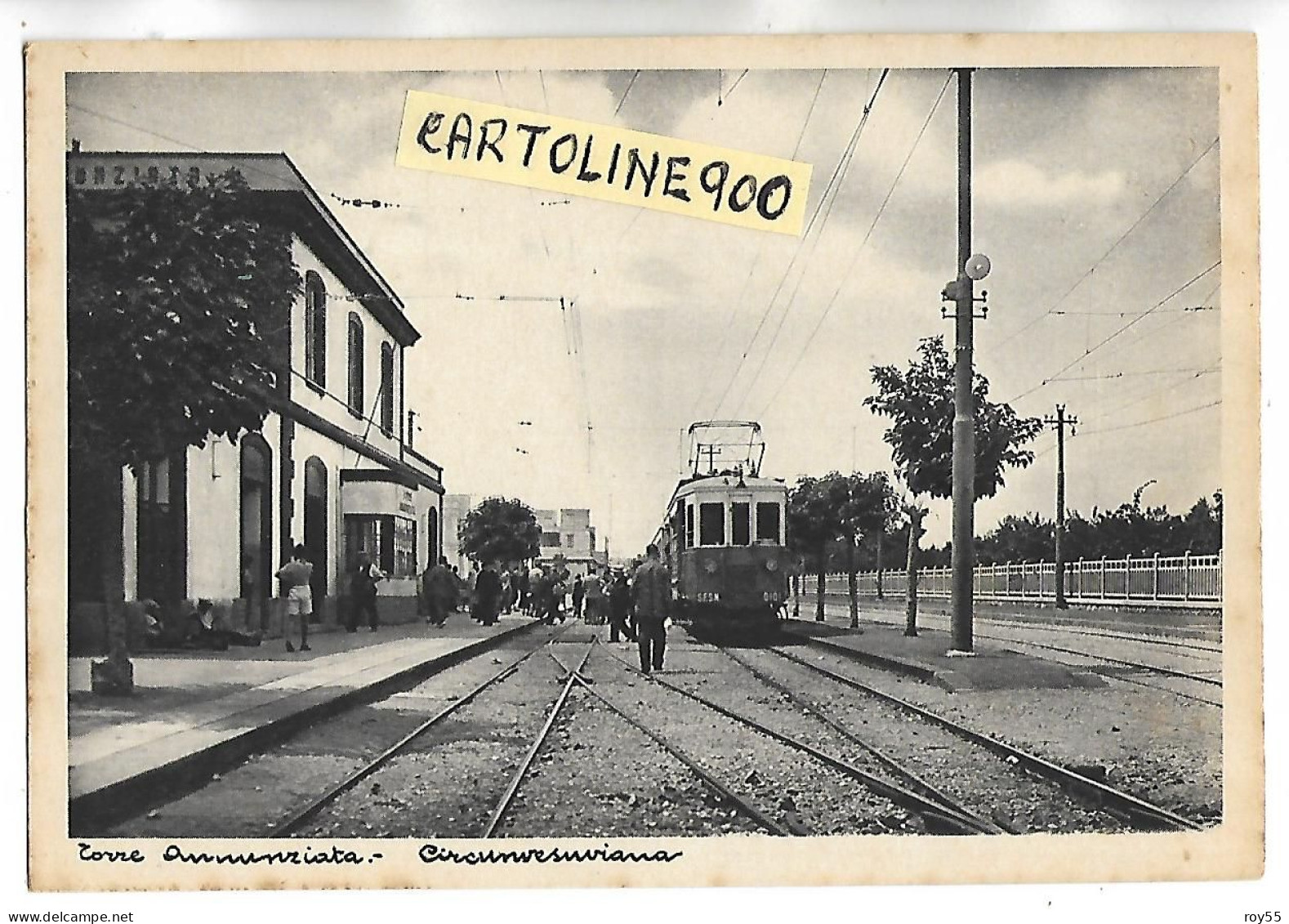 Campania-torre Annunziata Circunvesuviana Stazione Ferroviaria Veduta Treno In Sosta Viaggiatori Binari Animata Anni 40 - Torre Annunziata