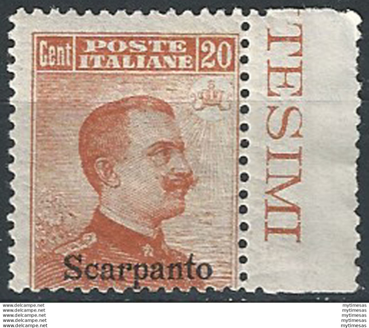 1917 Egeo Scarpanto 20c. Arancio Mc MNH Sassone N. 9 - Autres & Non Classés