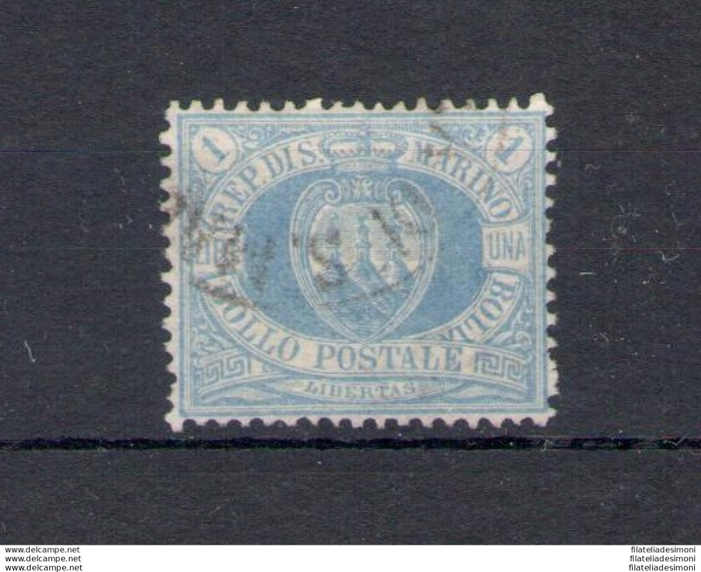 1894 SAN MARINO, Catalogo Sassone N. 31 - Lira Oltremare - Usata Siglata A.Diena - Ottima Centratura - Autres & Non Classés