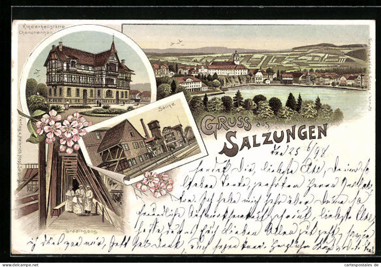 Lithographie Salzungen, Ortsansicht Aus Der Vogelschau, Kinderheilstätte Charlottenhall, Saline  - Bad Salzungen