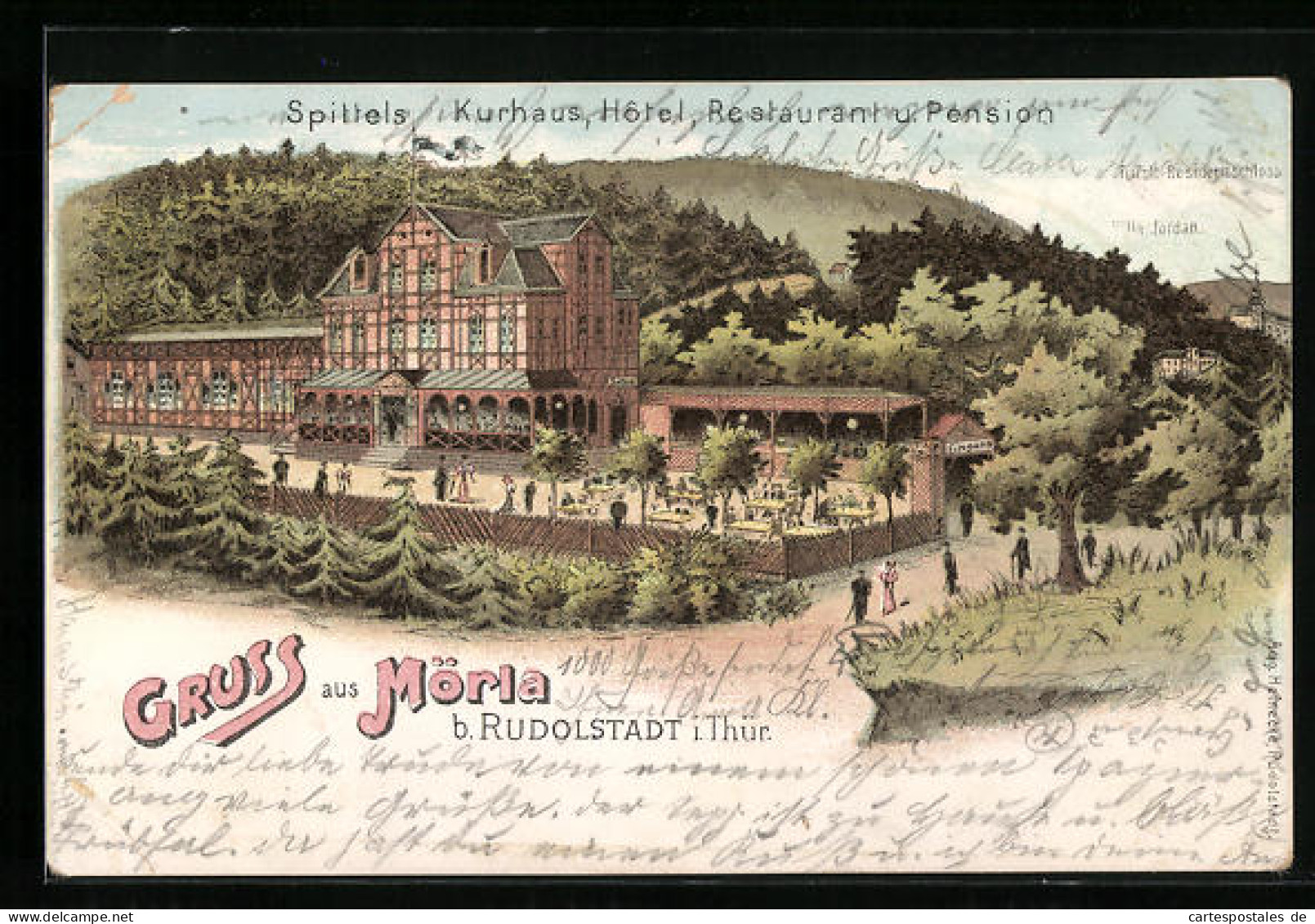 Lithographie Mörla B. Rudolstadt, Spittels Kurhaus, Restaurant Und Pension  - Rudolstadt