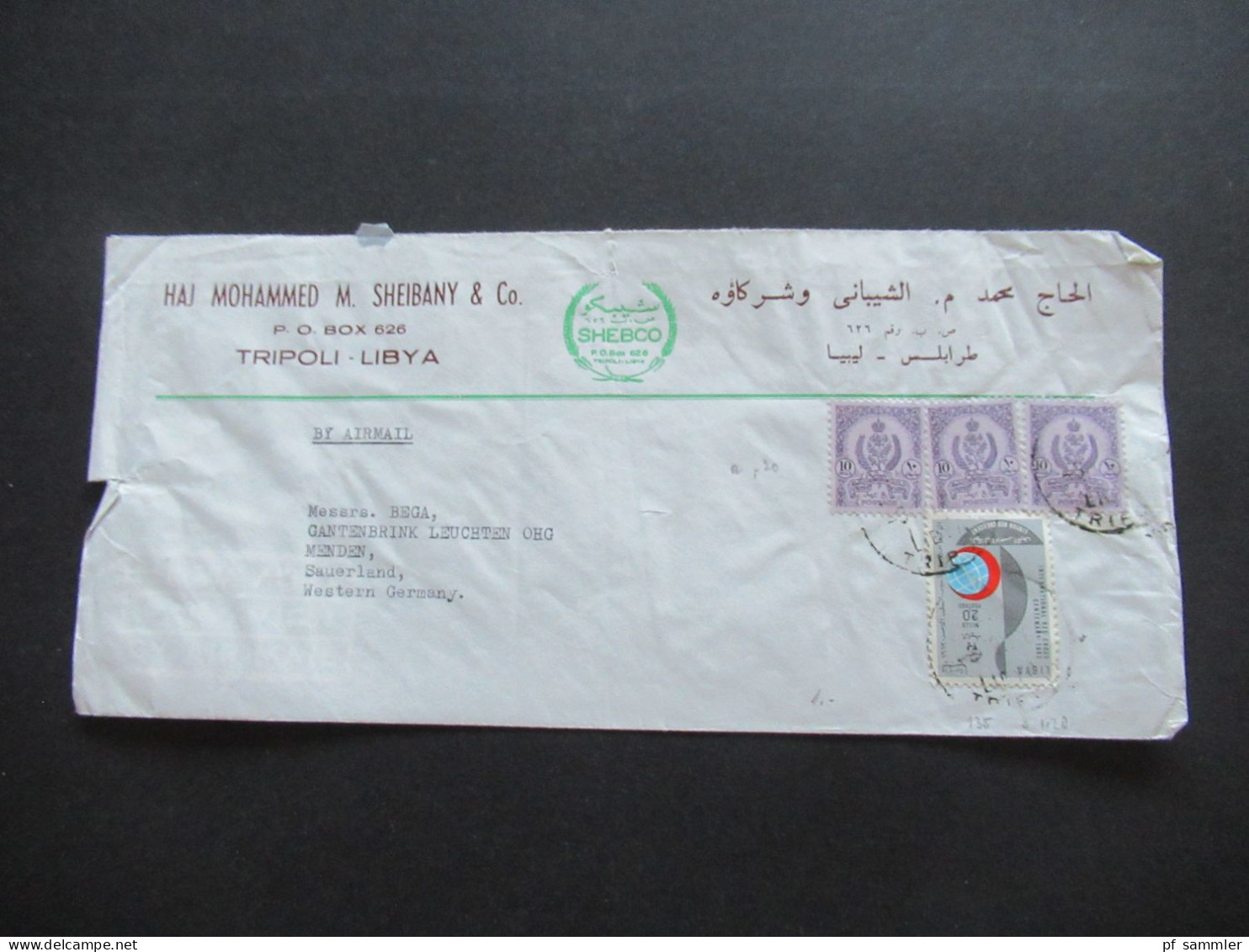 Afrika Libya Air Mail 2x Firmenumschlag Haj Mohammed M. Sheibany & Co. Tripoli Libya 1x Espresso / Express Beleg