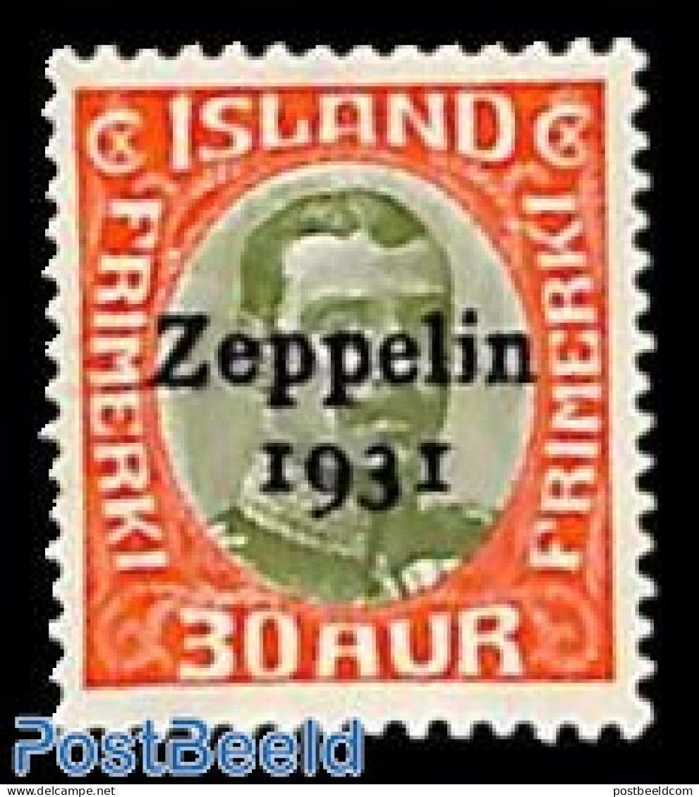 Iceland 1931 30A, Stamp Out Of Set, Unused (hinged), Transport - Zeppelins - Unused Stamps