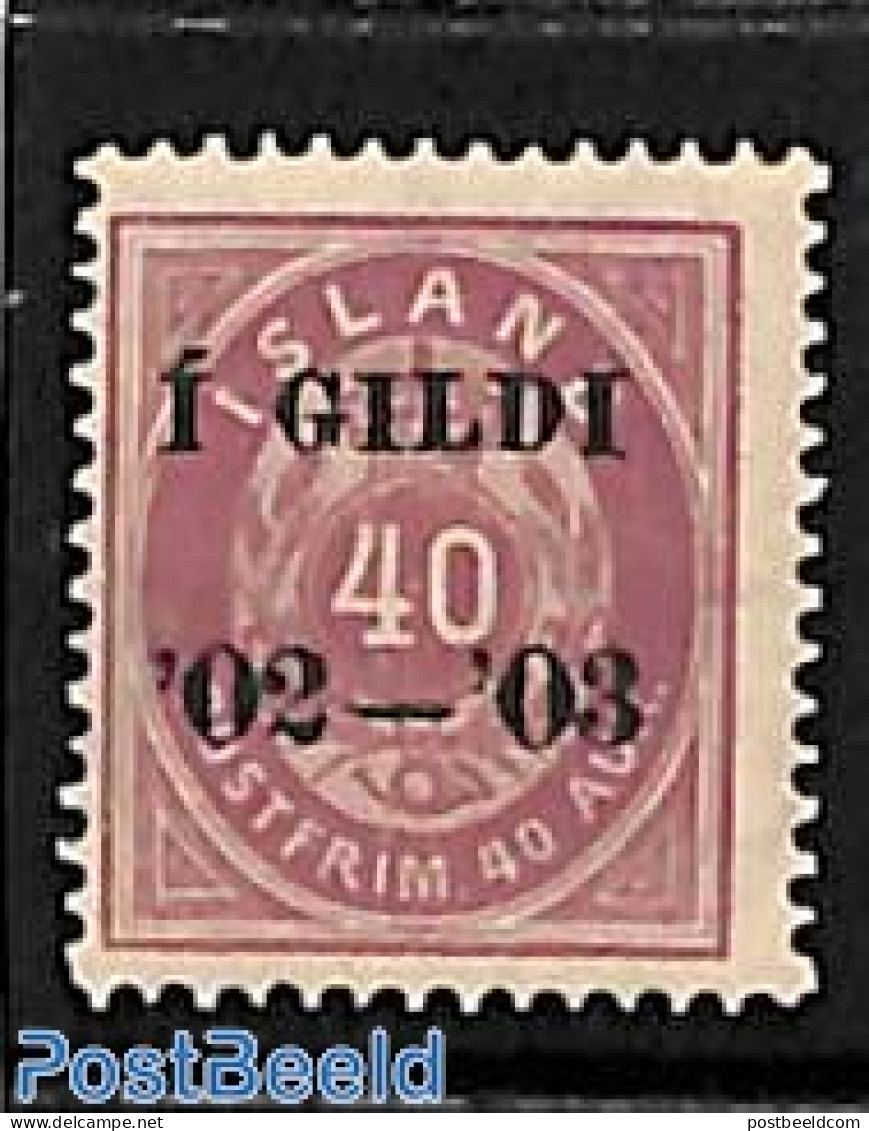 Iceland 1902 40A, Perf. 14:13.5, Stamp Out Of Set, Unused (hinged) - Neufs