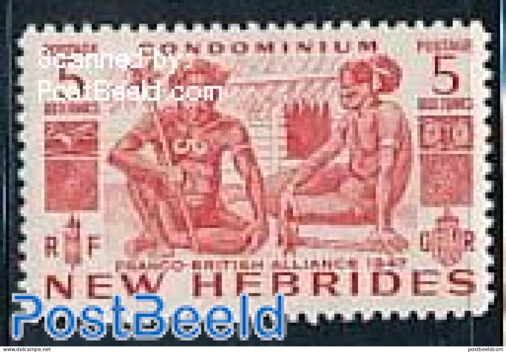 New Hebrides 1953 5F, Stamp Out Of Set, Mint NH, History - Nuovi