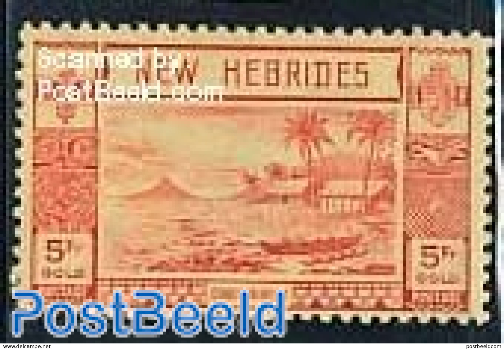 New Hebrides 1938 5F, Stamp Out Of Set, Unused (hinged), Transport - Ships And Boats - Neufs