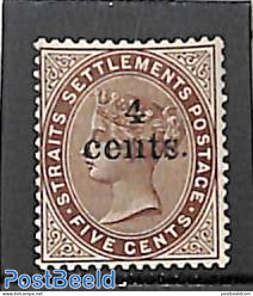 Malaysia 1899 Straits Settlements, 4c On 5c, Stamp Out Of Set, Mint NH - Autres & Non Classés