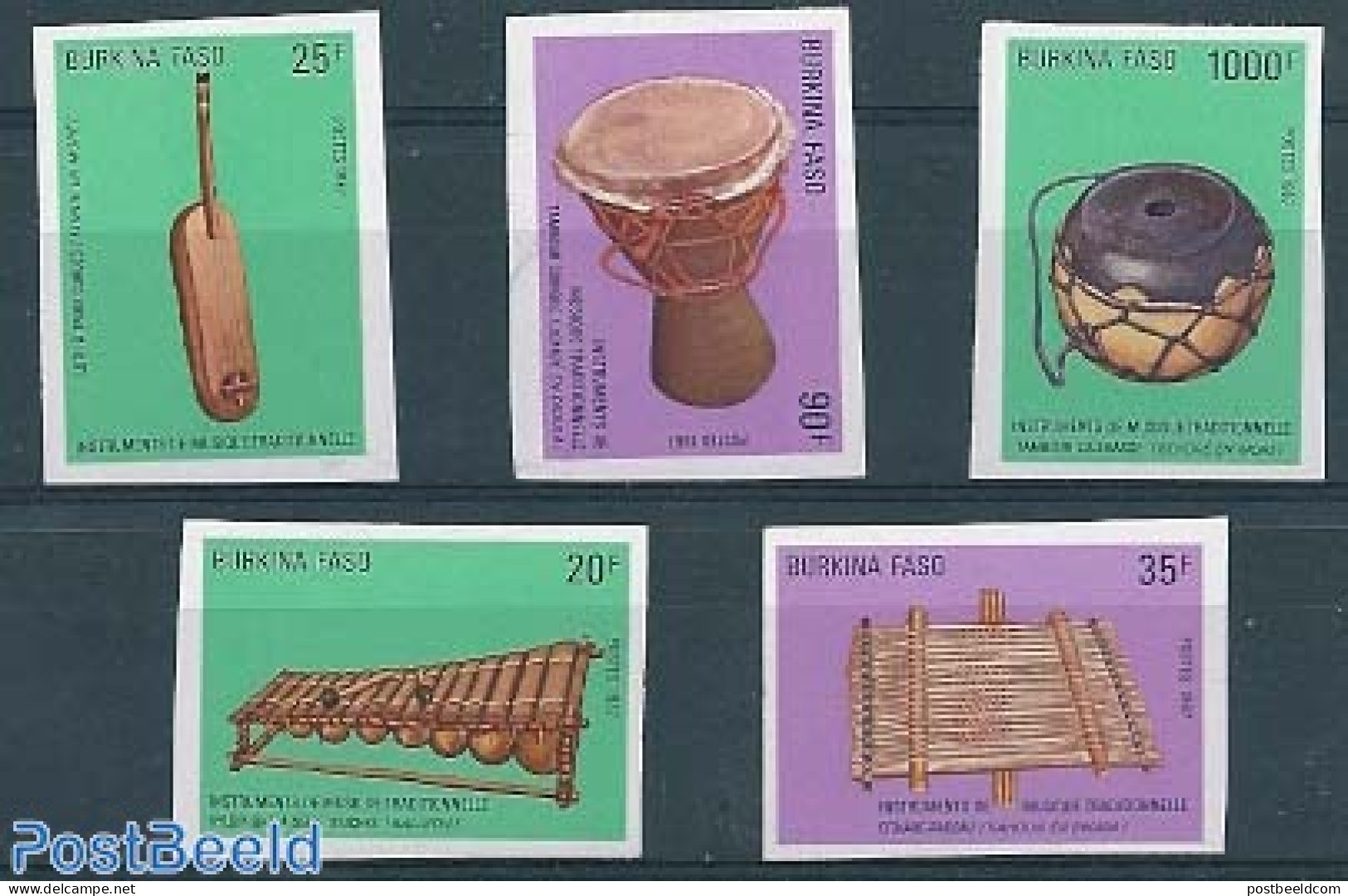 Burkina Faso 1987 Musical Instruments 5v, Imperforated, Mint NH, Performance Art - Music - Musical Instruments - Musik