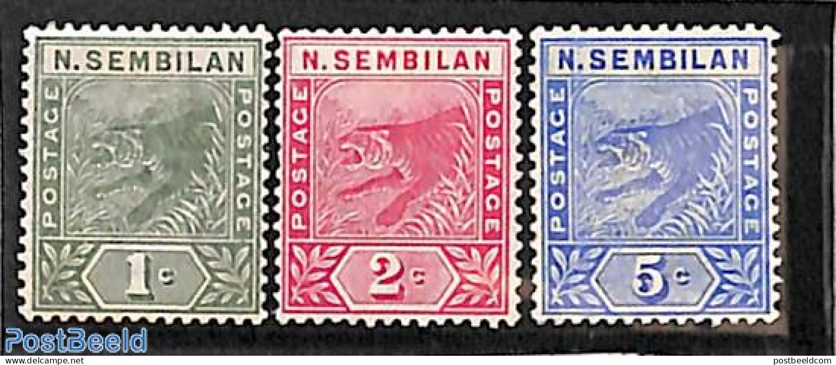 Malaysia 1891 Negri Sembilan, Jumping Tiger 3v, Unused (hinged), Nature - Animals (others & Mixed) - Cat Family - Wild.. - Other & Unclassified