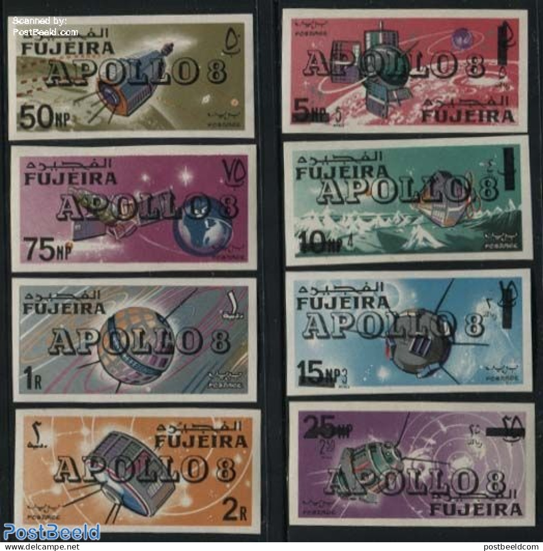 Fujeira 1969 Apollo 8 Overprints 8v, Imperforated, Mint NH, Transport - Space Exploration - Fujeira