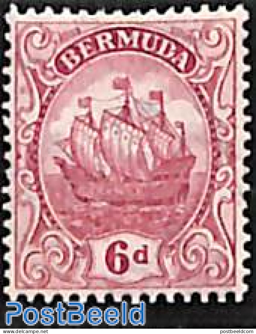 Bermuda 1910 6d, Lilac Red,  Stamp Out Of Set, Unused (hinged), Transport - Ships And Boats - Boten